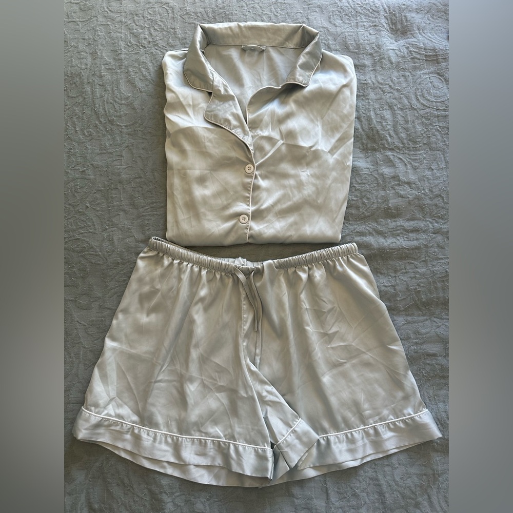 Silky Sage Green Women's Pajama Set - Relaxed Button-Up & Shorts